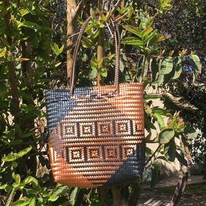 Hand woven Oaxacan straw bag/ gold/ orange/ black